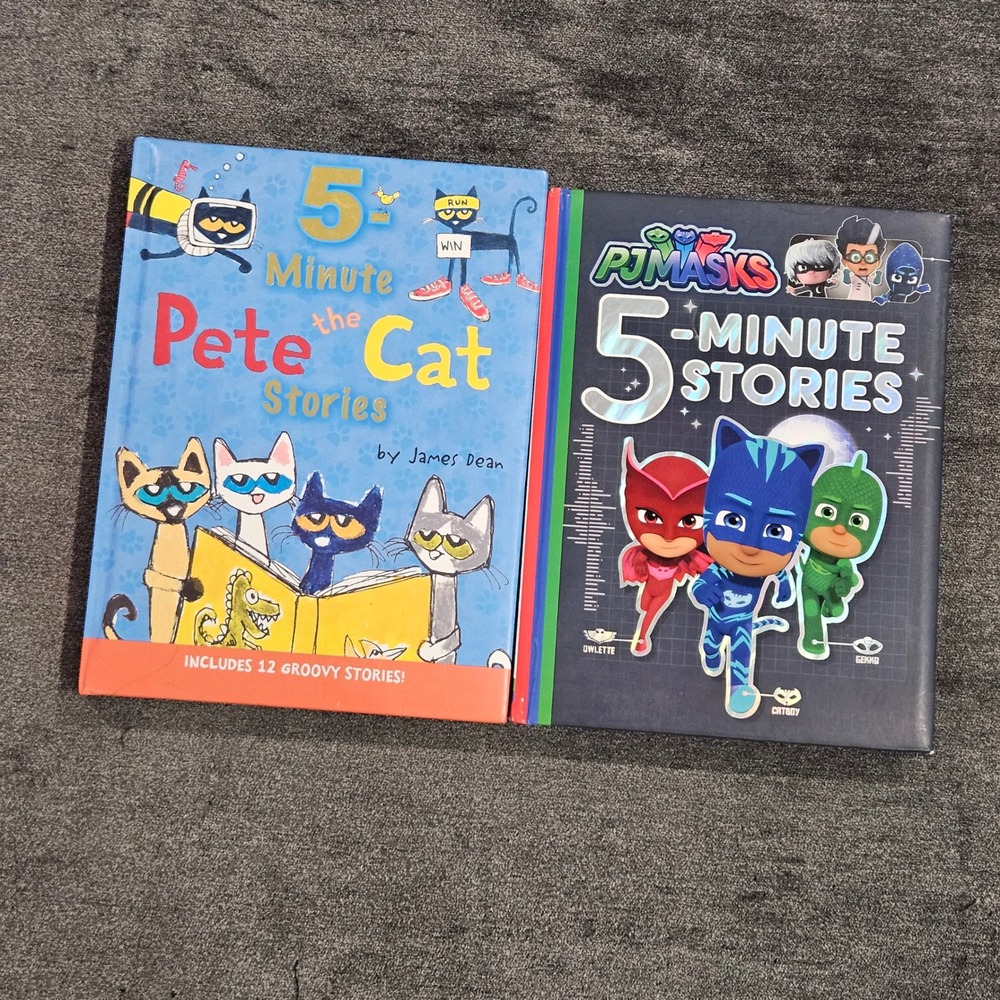 Lot of 2 5‎ Minute Pete the Cat Stories & PJ Masks Stories Kids Bedtime Book Set